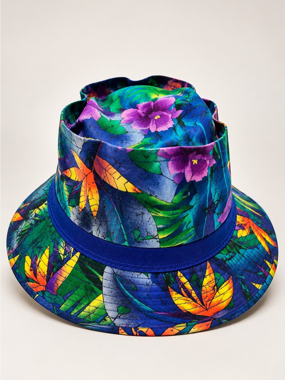 YoungAn VTG Tropical Floral Fedora Hat Small Multicolor Made Sri Lanka unisex